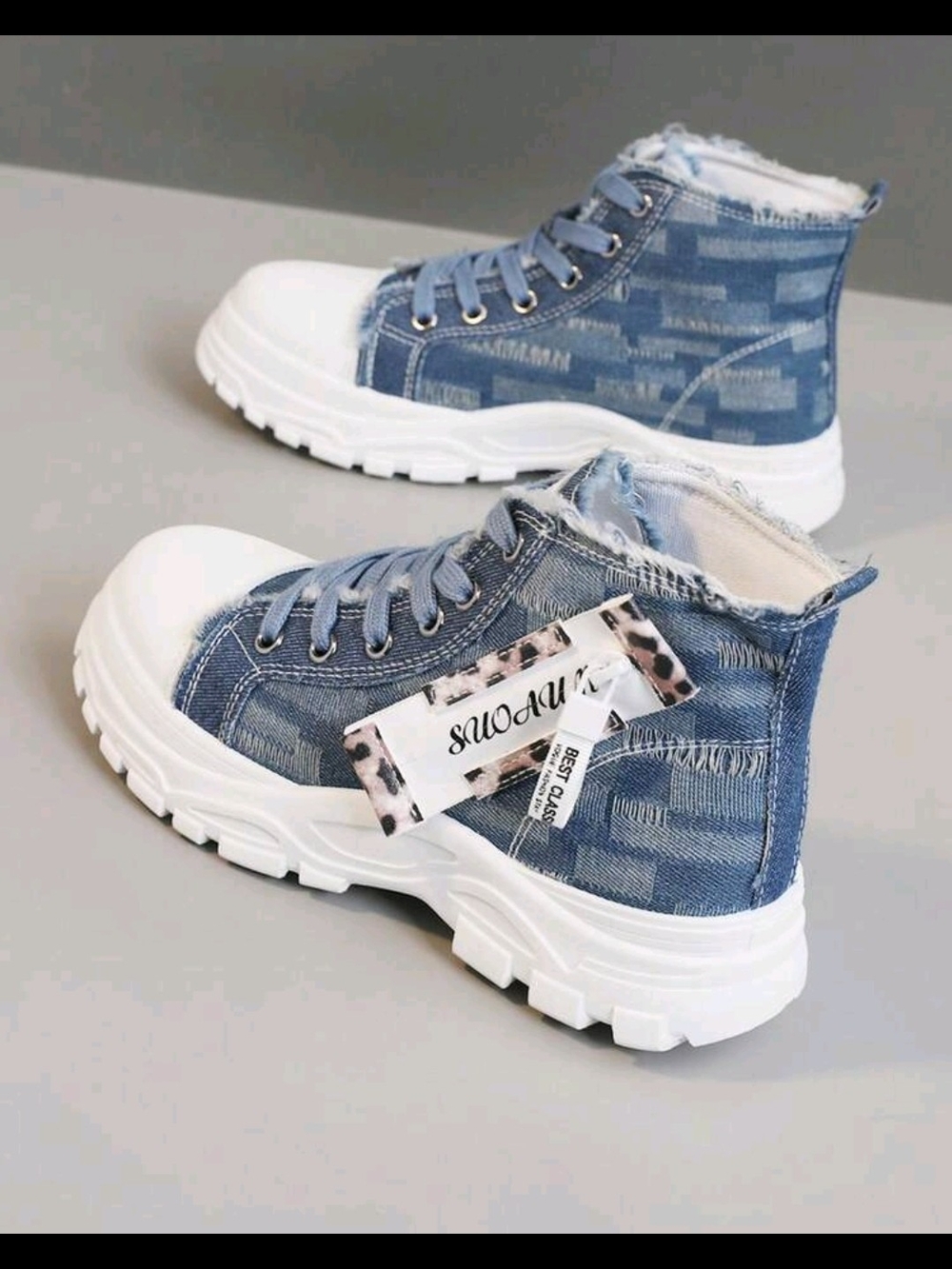 Denim Blue High-Top Fashion Sneakers